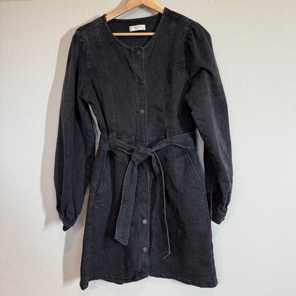Women's Habitual‎ Black Denim Blue Jean Long Sleeve Button Up Dress Size S